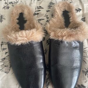 Zara basics Black Faux Fur Lined Mules